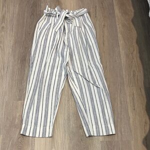 Madewell White & Navy Striped Tie-Waist Wide Leg Pants
